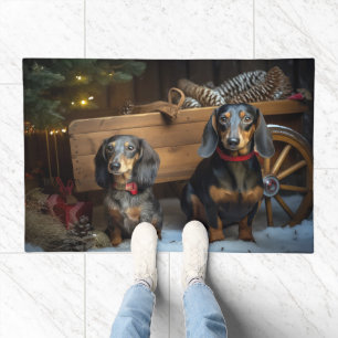 Dachshund Snowy Sleigh Christmas Decor Doormat