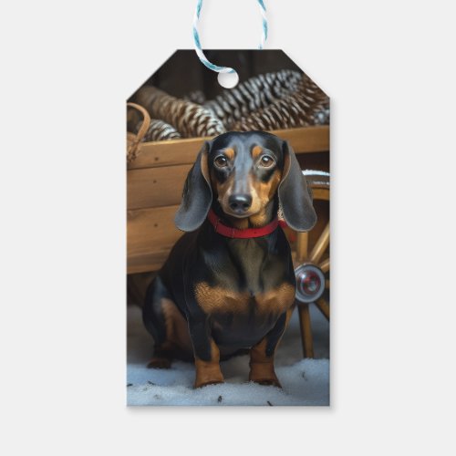 Dachshund Snowy Sleigh Christmas Decor Gift Tags