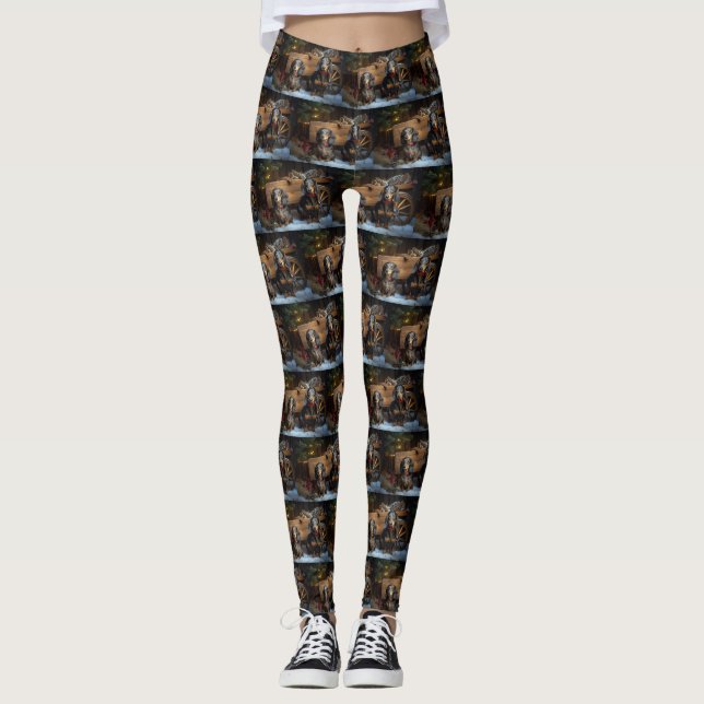Dachshund Snowy Sleigh Christmas Decor Leggings (Front)