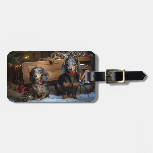 Dachshund Snowy Sleigh Christmas Decor Luggage Tag