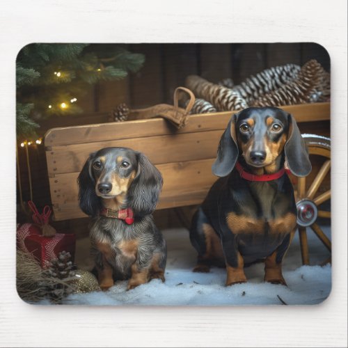 Dachshund Snowy Sleigh Christmas Decor Mouse Pad