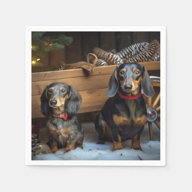 Dachshund Snowy Sleigh Christmas Decor Napkins (Front)