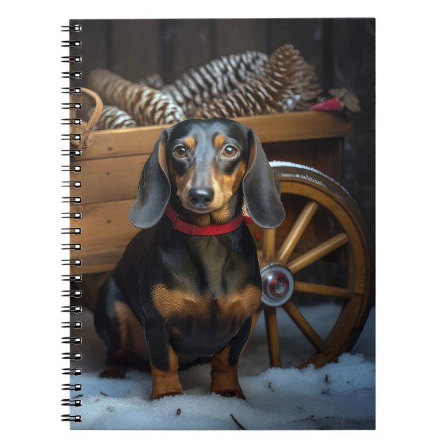 Dachshund Snowy Sleigh Christmas Decor Notebook (Front)