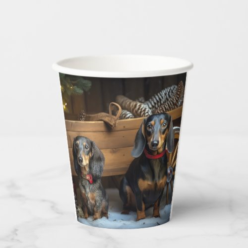 Dachshund Snowy Sleigh Christmas Decor Paper Cups