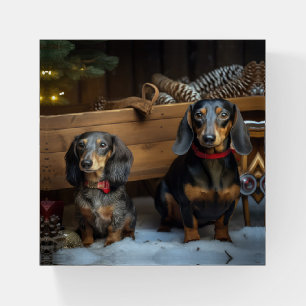 Dachshund Snowy Sleigh Christmas Decor Paperweight