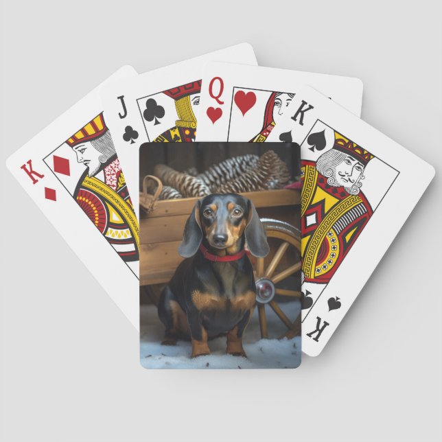 Dachshund Snowy Sleigh Christmas Decor Poker Cards (Back)