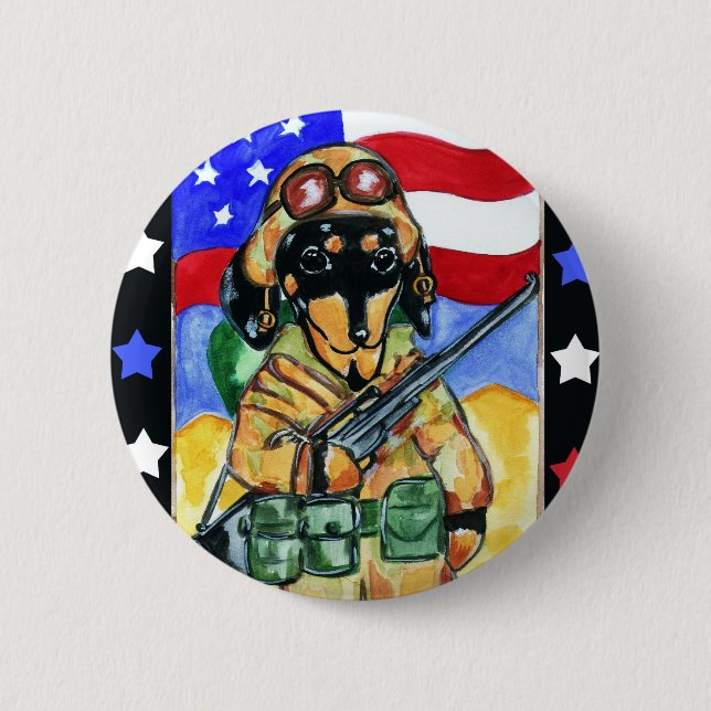 Dachshund Soldier Pinback Button (Front)