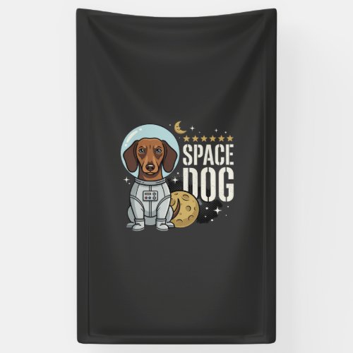 Dachshund Space Dog Astronaut Vector Banner