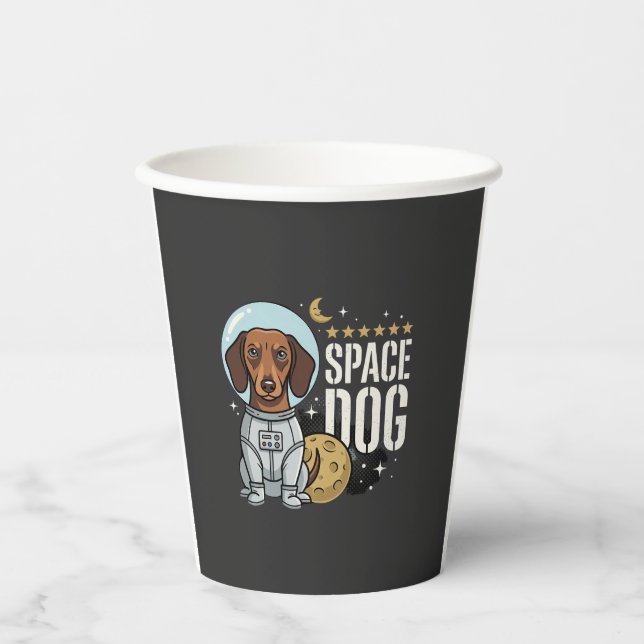 Dachshund Space Dog Astronaut Vector Paper Cups (Front)