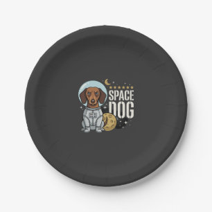 Dachshund Space Dog Astronaut Vector Paper Plates