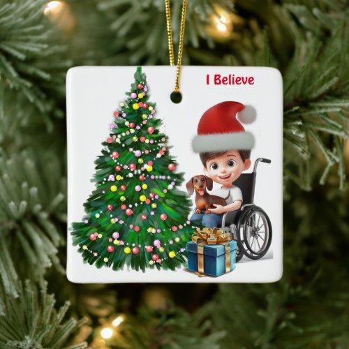 Dachshund  Special Needs Boy Christmas Card Ceramic Ornament