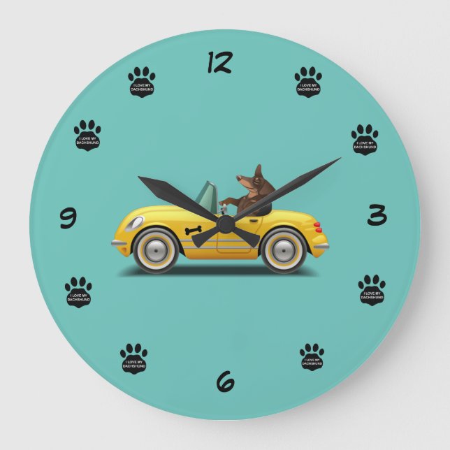 Dachshund Sports Car Driver Clock (Front)