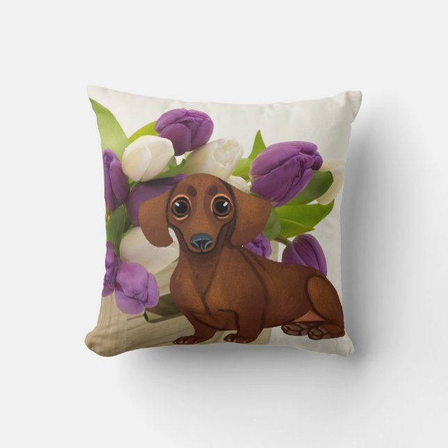 Dachshund Spring Floral Pillow (Front)