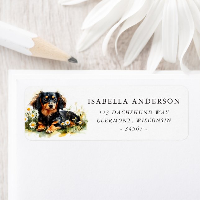 Dachshund Spring Flower Scene Return Address Label (Insitu)