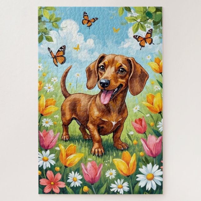 Dachshund Spring Flowers Cute Dog Jigsaw Puzzle (Vertical)