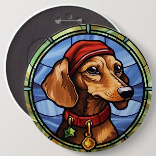 Dachshund Stained Glass Christmas Button
