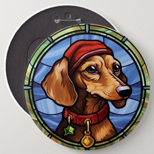 Dachshund Stained Glass Christmas Button