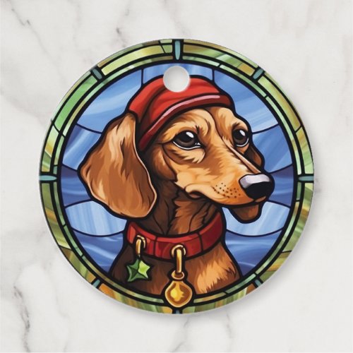 Dachshund Stained Glass Christmas Favor Tags