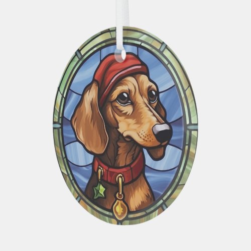 Dachshund Stained Glass Christmas Glass Ornament