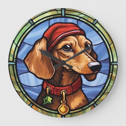 Dachshund Stained Glass Christmas Large Clock