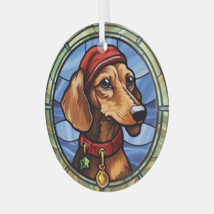 Dachshund Stained Glass Christmas Ornament