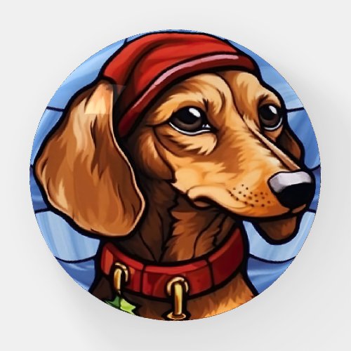 Dachshund Stained Glass Christmas Paperweight