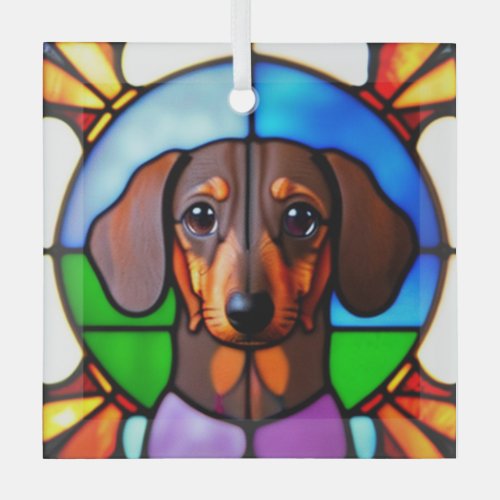Dachshund Stained Glass  Glass Ornament