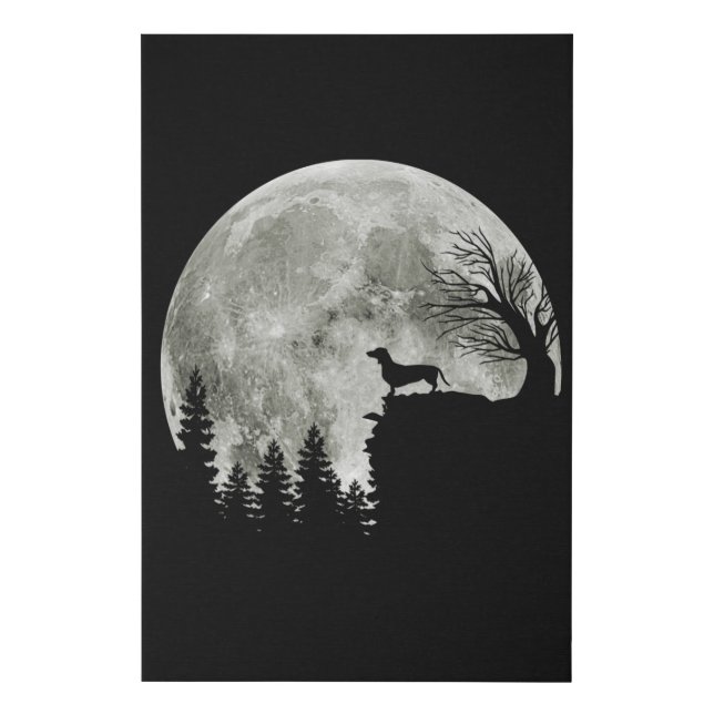 Dachshund Standing On Mountain Moonlight Halloween Faux Canvas Print (Front)