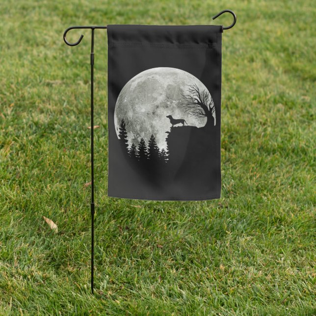Dachshund Standing On Mountain Moonlight Halloween Garden Flag (In SItu)