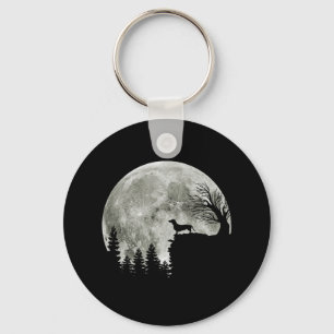 Dachshund Standing On Mountain Moonlight Halloween Keychain