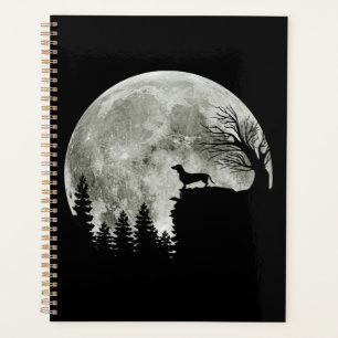 Dachshund Standing On Mountain Moonlight Halloween Planner