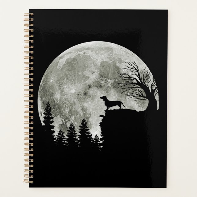 Dachshund Standing On Mountain Moonlight Halloween Planner (Front)