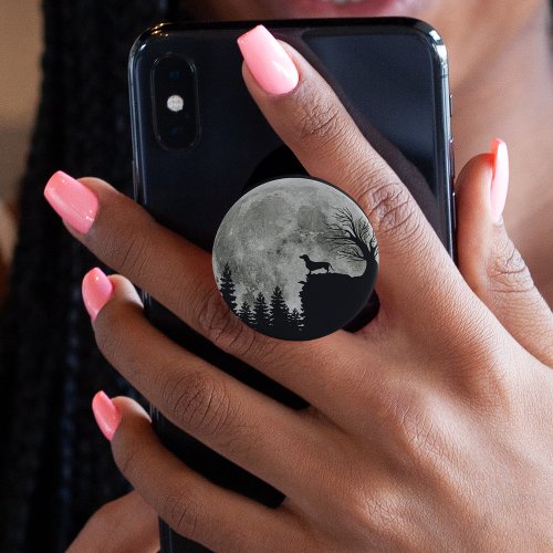 Dachshund Standing On Mountain Moonlight Halloween PopSocket