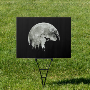 Dachshund Standing On Mountain Moonlight Halloween Sign