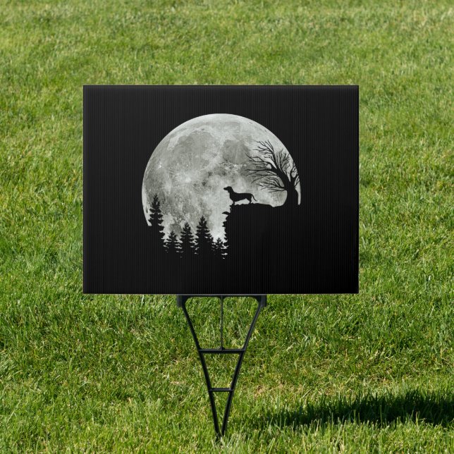 Dachshund Standing On Mountain Moonlight Halloween Sign (Insitu)
