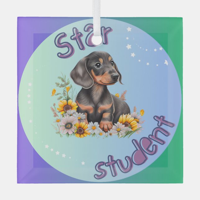 Dachshund Star Student Glass Ornament (Front)