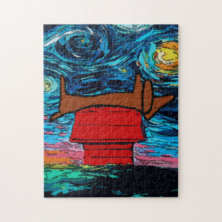 Dachshund Starry Night on roof Jigsaw Puzzle