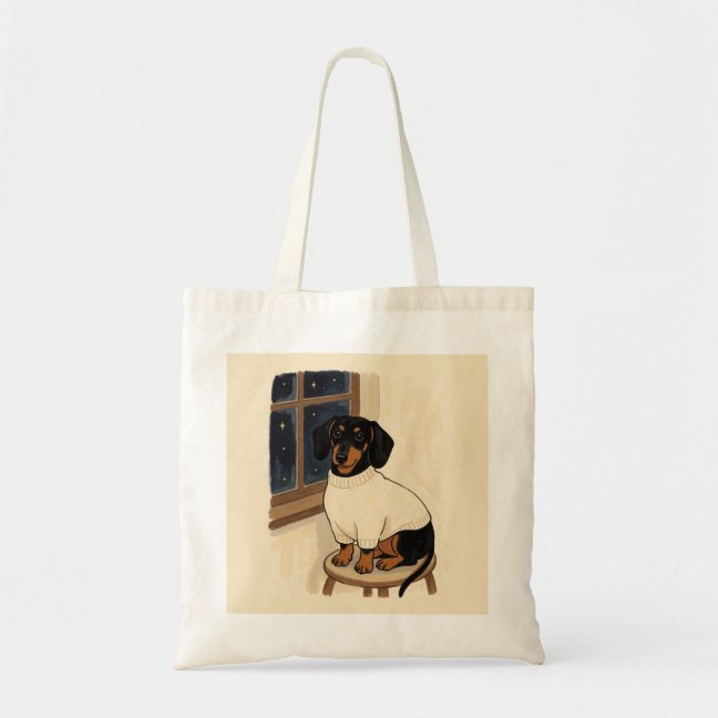 Dachshund Starry Night Window Tote Bag