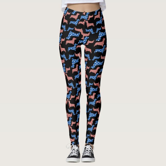 Dachshund Stars and Stripes Leggings (Front)