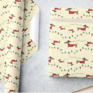 Dachshund Stealing Christmas Tree Lights Gift Wrap