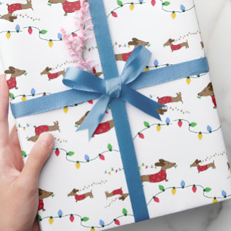 Dachshund Stealing Christmas Tree Lights Gift Wrap