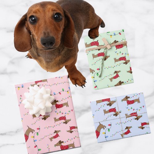 Dachshund Stealing Christmas Tree Lights Naughty Wrapping Paper Sheets