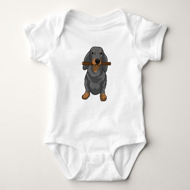 Dachshund Stick Baby Bodysuit (Front)