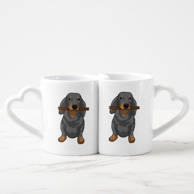 Dachshund Stick Coffee Mug Set (Front Nesting)