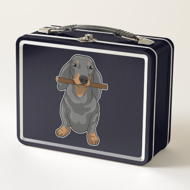 Dachshund Stick Metal Lunch Box (Front)