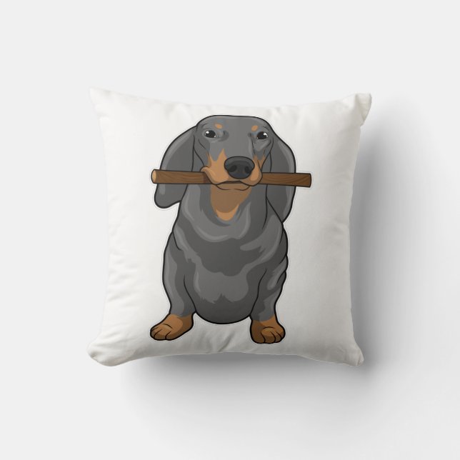 Dachshund Stick Throw Pillow (Front)