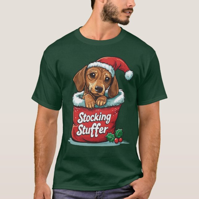 Dachshund Stocking Stuffer Christmas Design T-Shirt (Front)