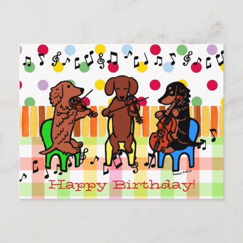 Dachshund String Trio Birthday Postcard