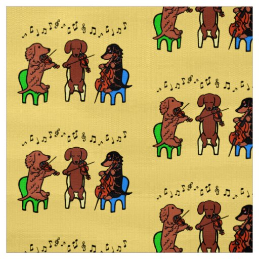 Dachshund String Trio Musician Fabric Yellow