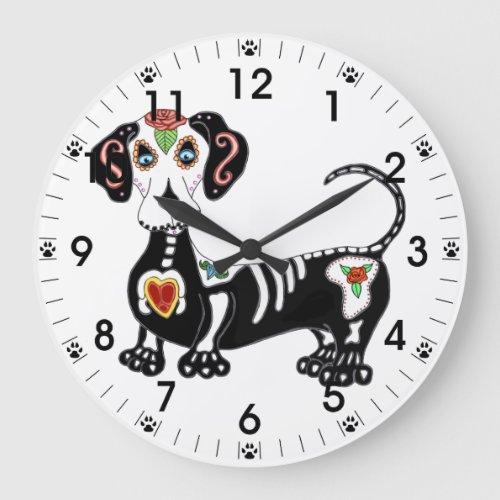 Dachshund Sugar Skull Large Clock
